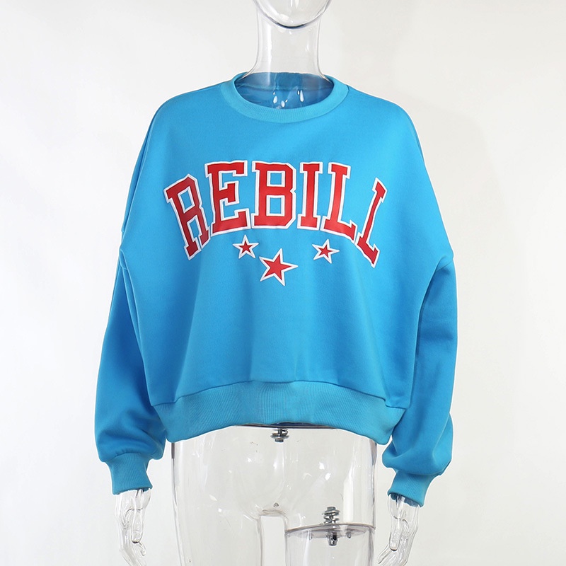 DUNEA Áo Nỉ Dài Tay Cổ Tròn Form Rộng In Chữ Phong Cách Đường Phố