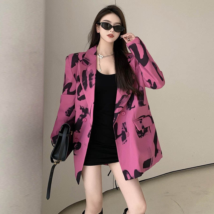 Ảnh thật 5 hình cuối-2W560.Áo blazer hồng kiểu mới phong cách thời thượng