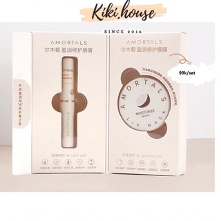 Set son dưỡng + mặt nạ ngủ môi Amortals dầu dừa mềm mịn hồng môi Moisturizing Lip Care