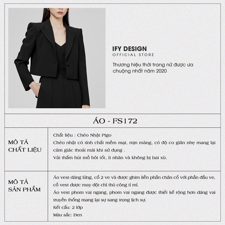 Áo vest croptop nữ màu đen dáng ngắn IFY Design FS172A