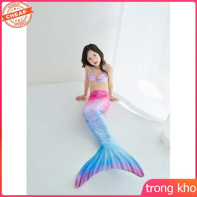 Bộ bikini 2 mảnh đuôi nàng tiên cá nhiều màu sắc dành cho bé gái 3-12 tuổi