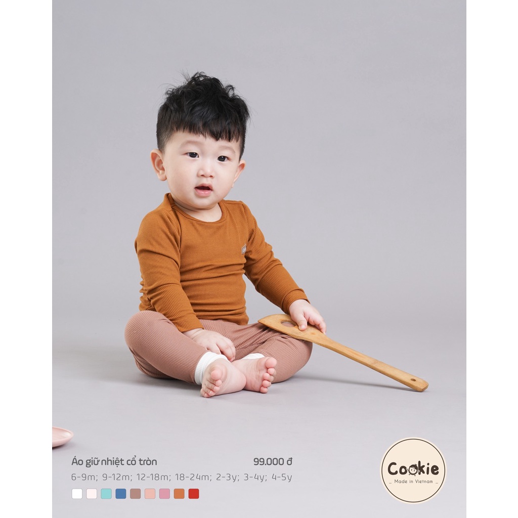 Áo cổ tròn dài tay cookie dành cho bé trai bé gái mặc điều hòa, mặc thu