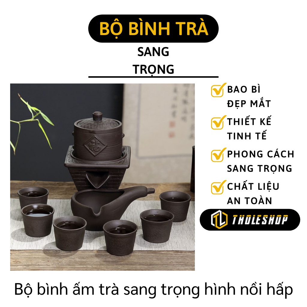 Bộ Ấm Trà - Bộ Ấm Chén Pha Trà Hình Nồi Hấp Cối Xay Lười Kiểu Cổ Điển 9 Món 9487