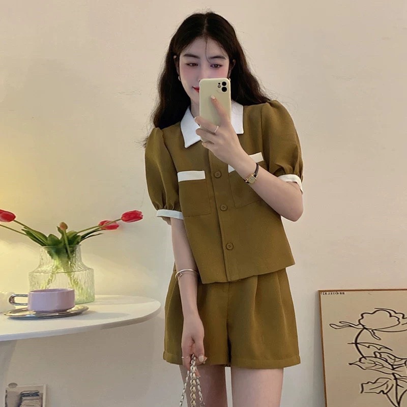 Set Bộ Pha Viền Cổ Trắng 2 Màu Siêu Xinh Có Ảnh Thật