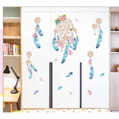 Decal dán tường vòng may mắn dream catcher [GIÁ TẬN GỐC] - Tranh dán tường dream catcher có keo sẵn bóc dán đơn giản