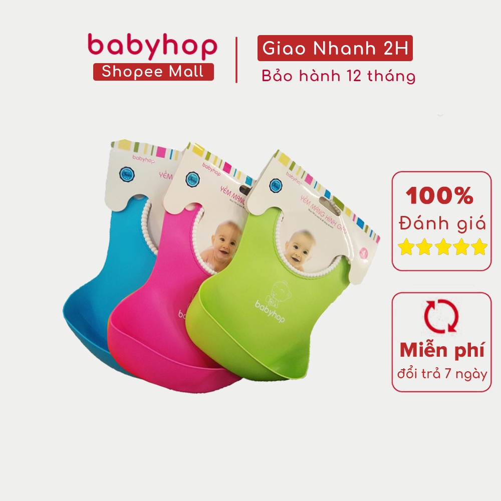 Yếm ăn dặm có  máng chống rơi vãi Babyhop chất liệu nhựa mềm PP/TPE an toàn cho bé 4 màu lựa chọn