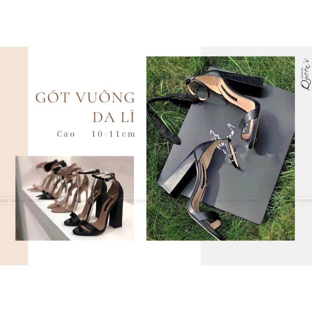 Giày Sandal Cao Gót Đế Vuông Gót Loe Màu Đen Da Lì Êm Chân Dễ Mang Cho Nữ Đẹp Công Sở Dạo Phố Sang Trọng Cao 7-9-11 Phân