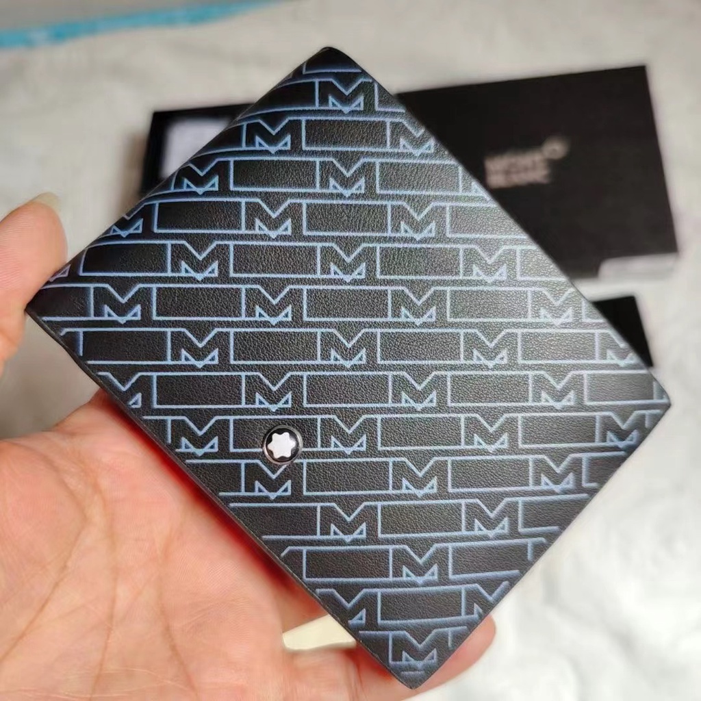 MONTBLANC Ví Da Bò Thật Dáng Ngắn Có Ngăn Đựng Thẻ Phong Cách Mới 2022 Cho Nam