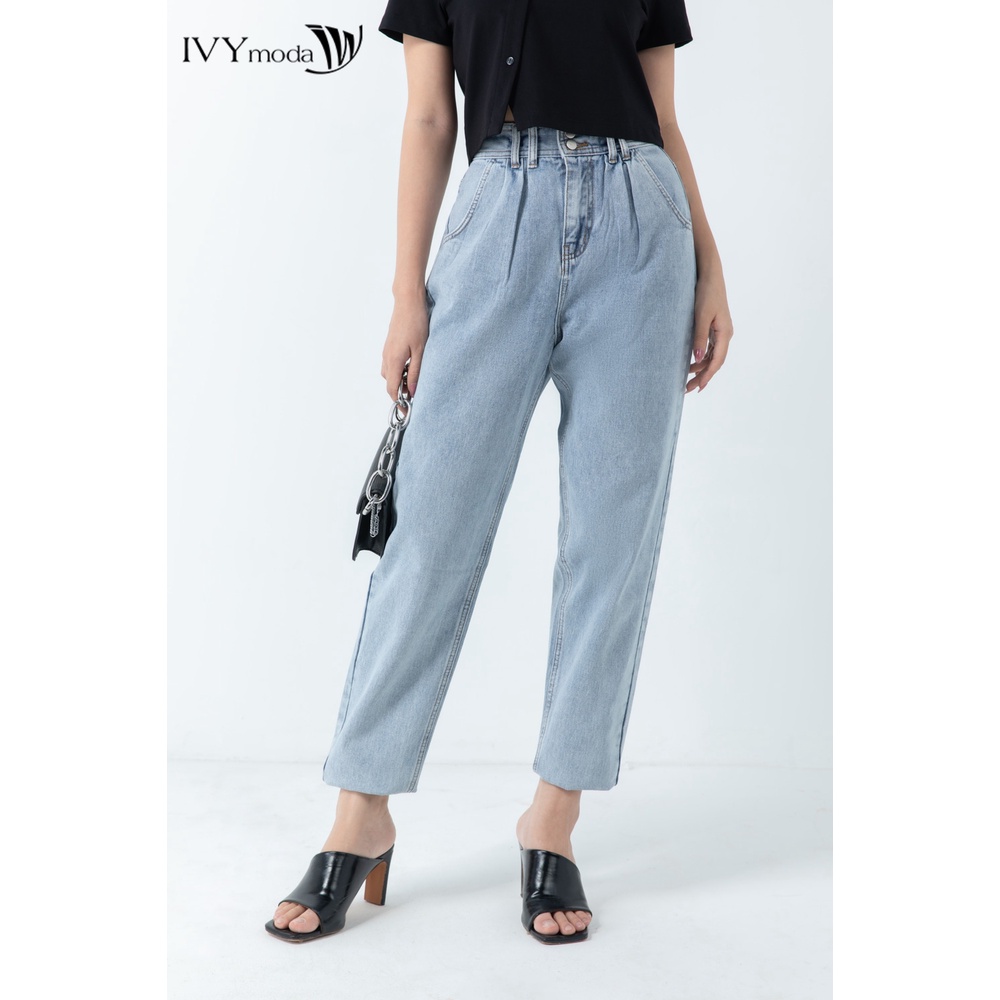 Quần jeans nữ baggy bạc màu IVY moda MS 25B8014