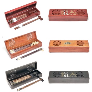 Bộ Hộp Đũa 10 Đôi Gỗ Hương Cao Cấp 100% (Kèm gác đũa)