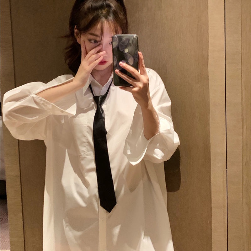 Áo Sơ Mi Trắng Tay Dài Dáng Rộng Phong Cách Bạn Trai Jiashucheng Dễ Phối Đồ