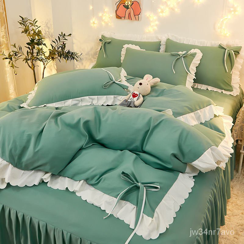 32Độ Phiên Bản Hàn Quốc Của Giường Bốn Bộ Drap Giường Màu Đỏ Chà Nhám Tờ Quilt Ba Giường Đôiins