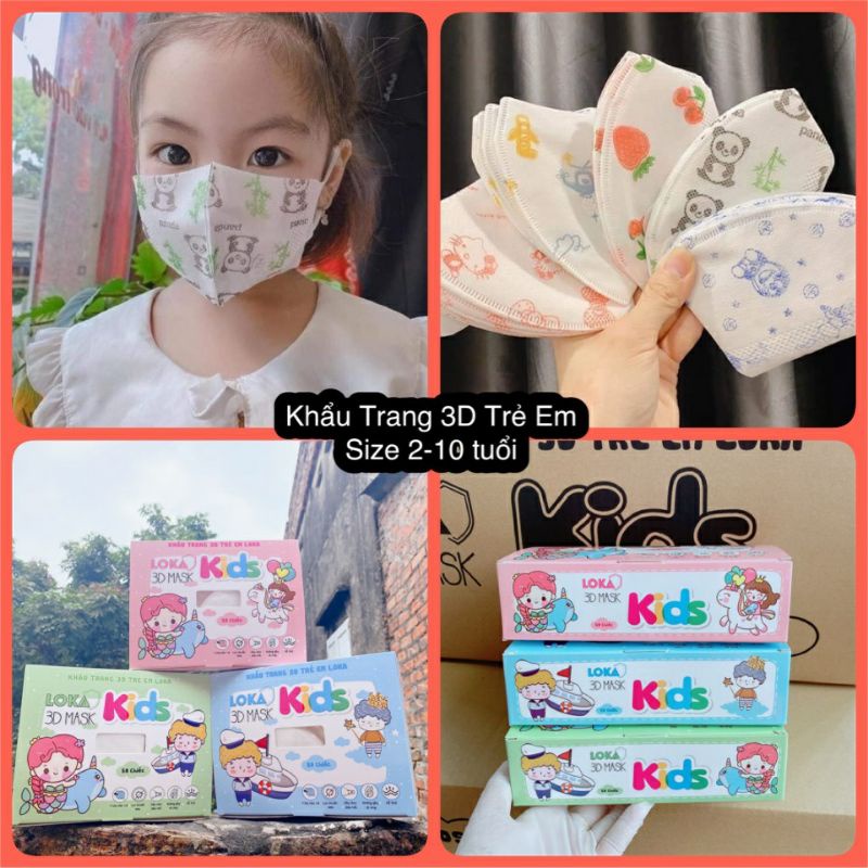 [TRÌNH LÀNG MẪU MỚI] COMBO 50 CHIẾC KHẨU TRANG CAO CẤP CHO BÉ YÊU TỪ 2 ĐẾN 10 TUỔI LOKA 3D MASK KID CÔNG NGHỆ NHẬT BẢN