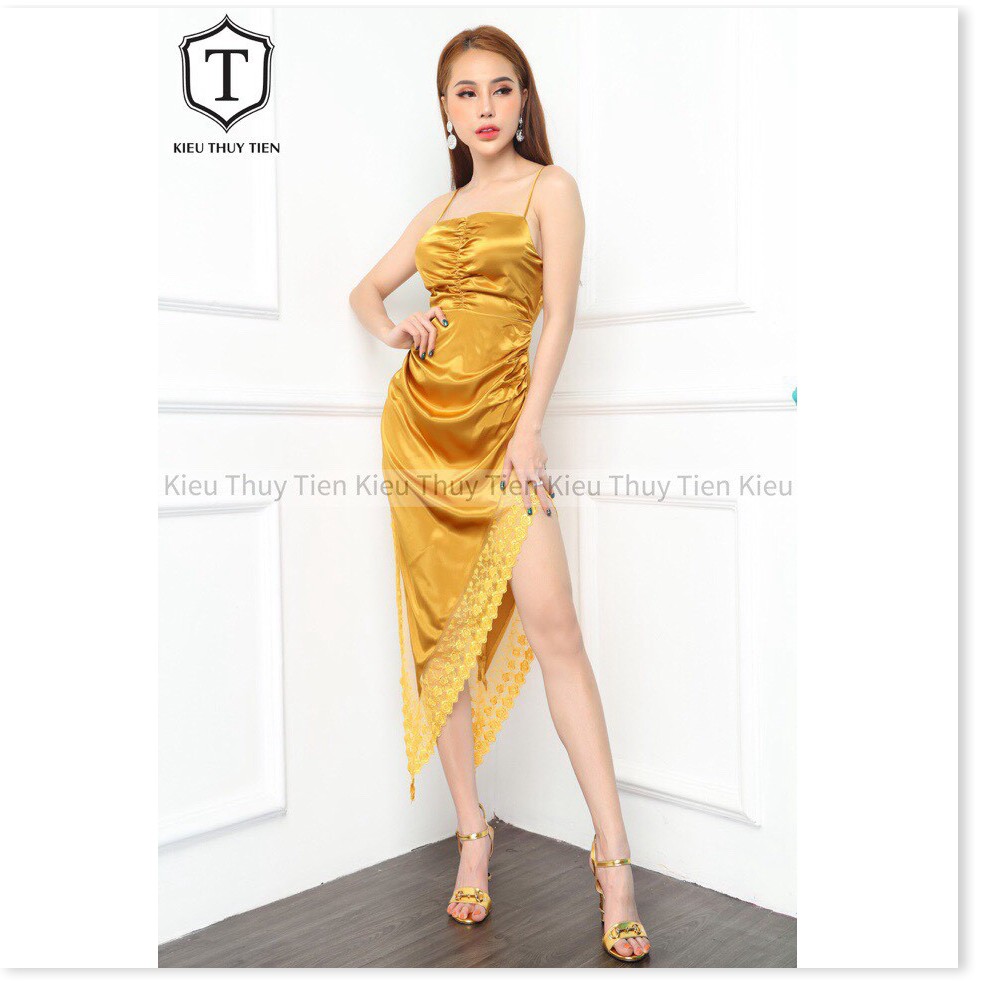 Đầm 2 dây phi lụa xẻ tà phối ren cực sexxy siêu phẩm mùa hè mới nhất 2020 HP