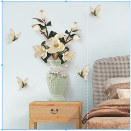 Decal trang trí tường - Bình hoa và bướm trắng mẫu mới