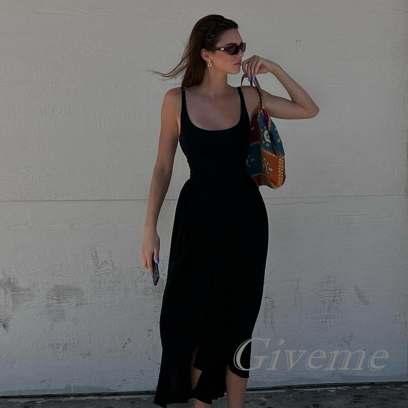 Đầm không tay Cổ Chữ U Màu Trơn Thời Trang