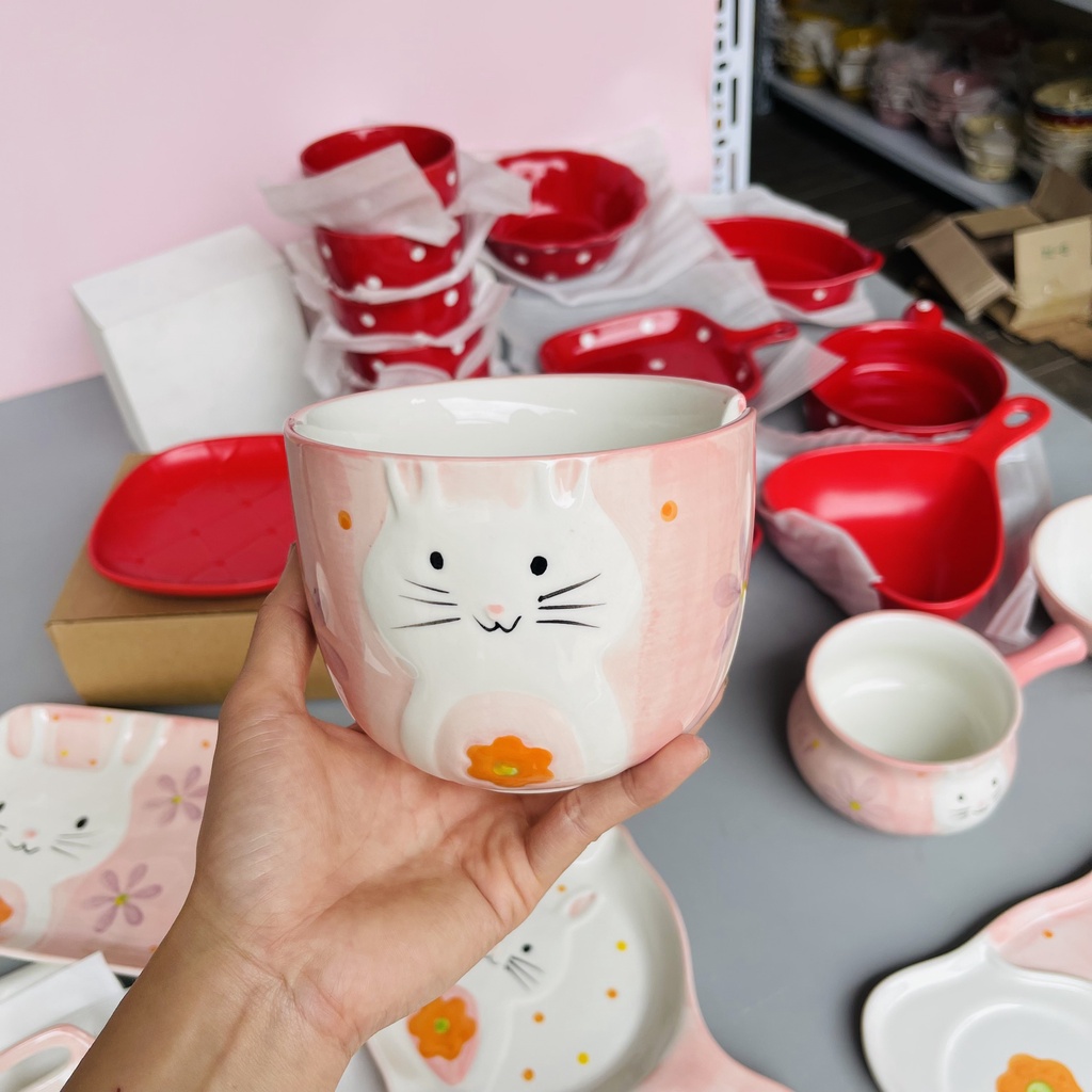 (SẴN HÀNG)Bộ bát đĩa Set thỏ hồng 11 món cute đáng yêu