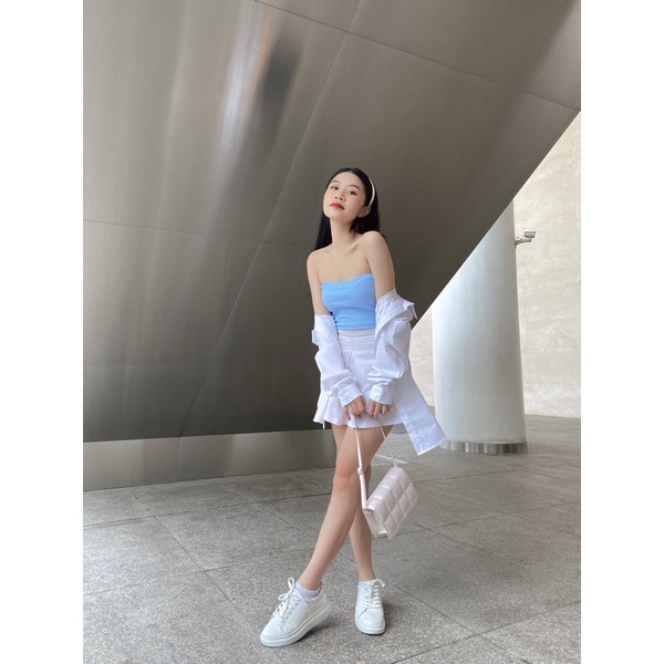 (TUBE TOP) Áo ống quây ngực thun gân nữ kiểu croptop không tay dày dặn co giãn