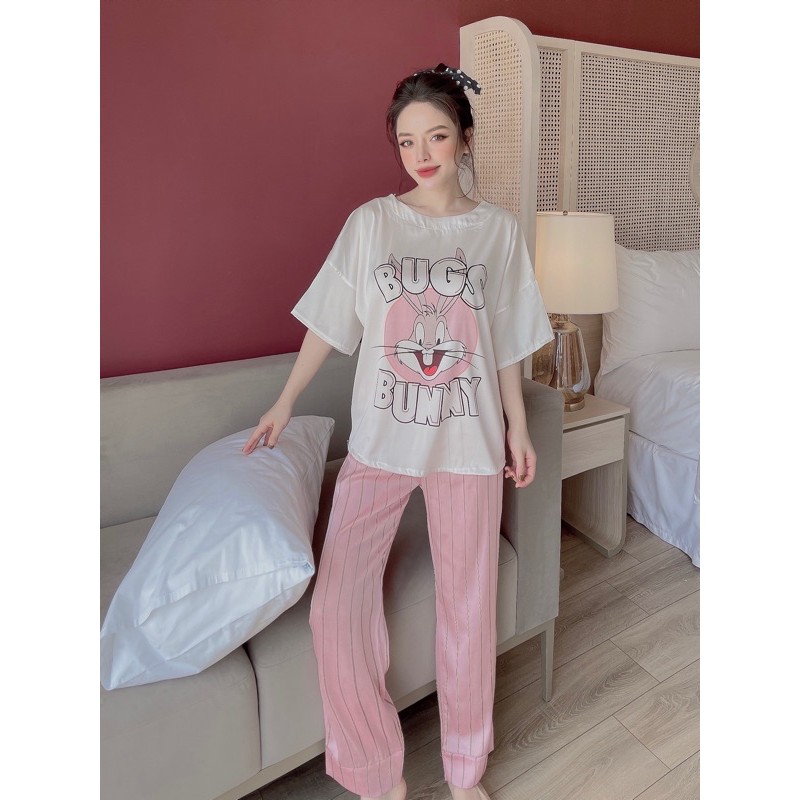 bộ lụa cổ tròn hoạt hình