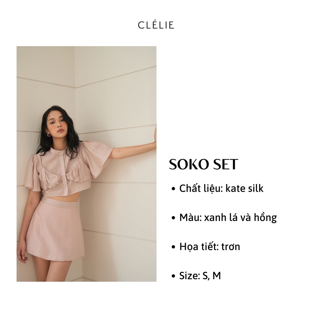 Set áo sơmi và chân váy ngắn trơn | SOKO SET - CLÉLIE