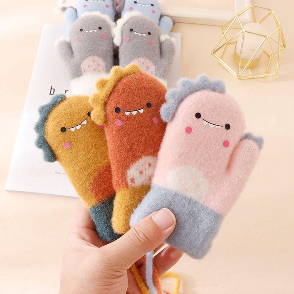 Găng Tay Len Giữ Ấm Họa Tiết Khủng Long Hoạt Hình Cho Bé 1-5 Tuổi