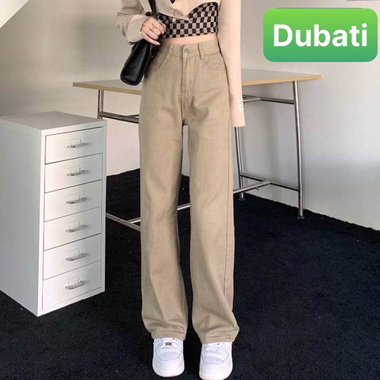 QUẦN JEANS CHẤT BÒ , KAKI ỐNG SUÔNG RỘNG NÂU SỮA CẠP CAO DÀI CHÂN SIÊU TÔN DÁNG PHONG CACH SANG CHẢNH MÙA HÈ- DUBATI FAS