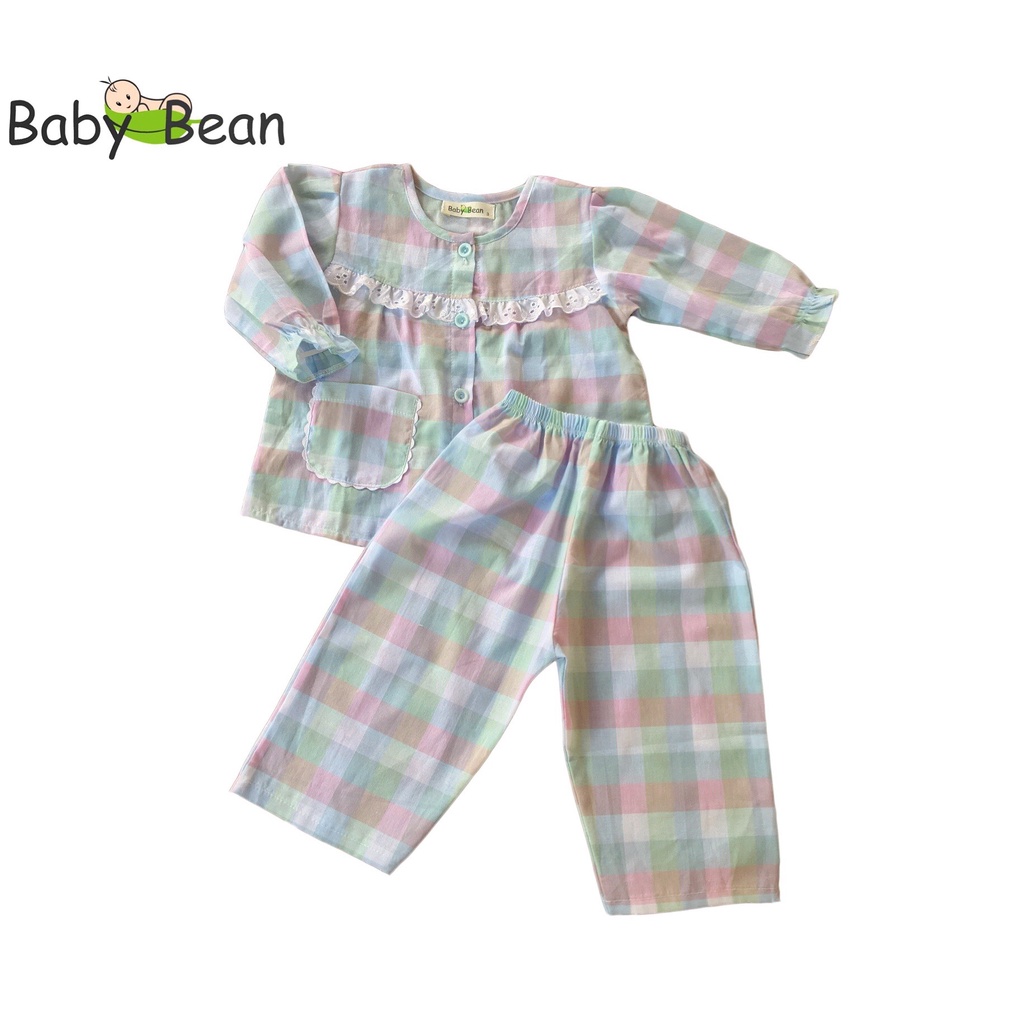 Bộ Đồ Xô Phối Ren Tay Dài Quần Dài Bé Gái BabyBean