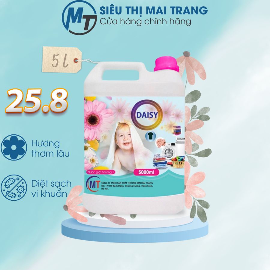 Nước giặt xả quần áo Daisy Plus can 5 lít hương nước hoa thơm lâu tẩy sạch vết bẩn