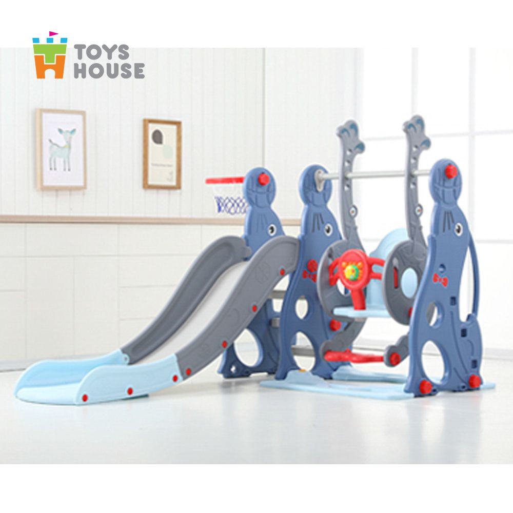 Xích đu kèm khung bóng rổ và cầu trượt, đồ chơi vận động cho bé Toys house WM19020, hàng chính hãng cao cấp