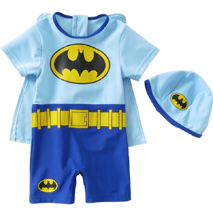 Bộ bơi liền thân kèm mũ kiểu siêu anh hùng Batman cho bé trai 2-8 tuổi