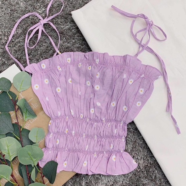 Áo Ống Cột Dây Vai Hoa Cúc Tím | BigBuy360 - bigbuy360.vn