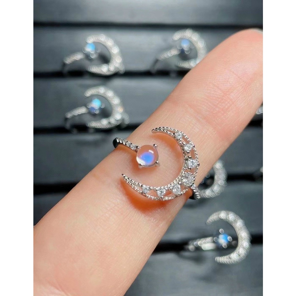 Nhẫn bạc hình mặt trăng khuyết đính đá mặt trăng freesize - Charm Bạc 925 - Mã NHANM003