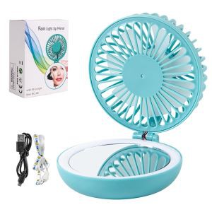 (GƯƠNG-QUẠT) Gương trang điểm kèm quạt cầm tay và led - fan light up mirror