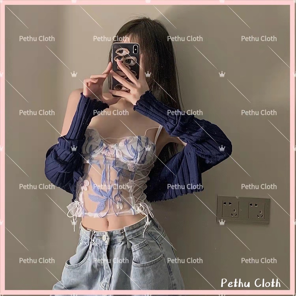 Áo Bra Ren 2 dây Hoa Lá  Corset Quyến Rũ Có Thun Bo Lưng---A01