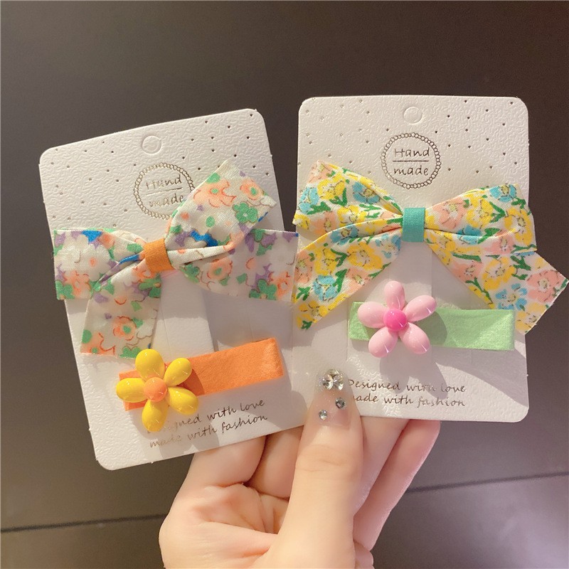 Set 2 Kẹp Tóc Vải Hình Hoa Thiết Kế Đơn Giản Thời Trang Cho Nữ