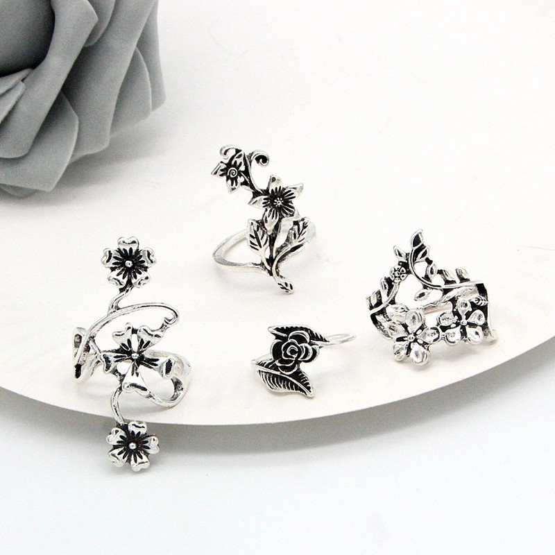 Set 4 Nhẫn Đeo Khớp Ngón Tay Nhiều Màu Sắc Phong Cách Bohemia