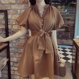 Đầm voan cổ trụ nút gài