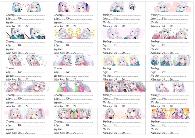 Sét 20 nhãn vở anime sagiri lzumi có đề can bóc dán