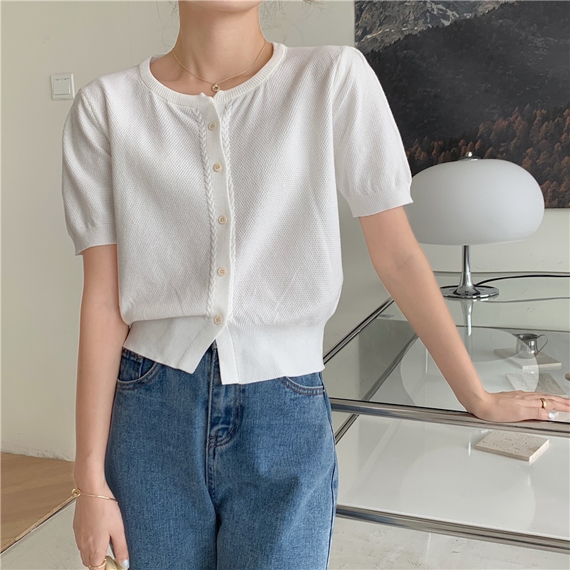 Áo Cardigan Dệt Kim Ngắn Tay Thiết Kế Đơn Giản 52291