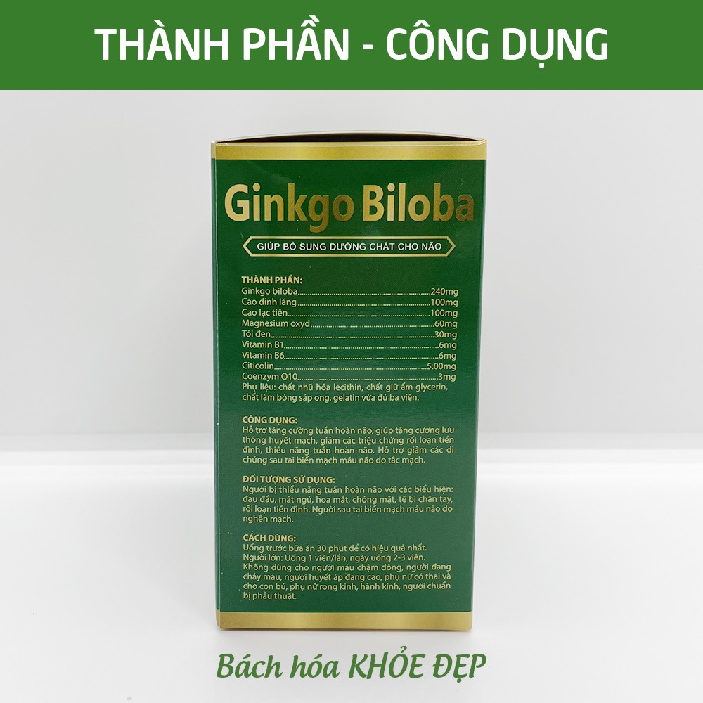 Hoạt huyết dưỡng não Ginkgo Biloba Extract 240mg - Hộp Xanh lá 100 viên | BigBuy360 - bigbuy360.vn