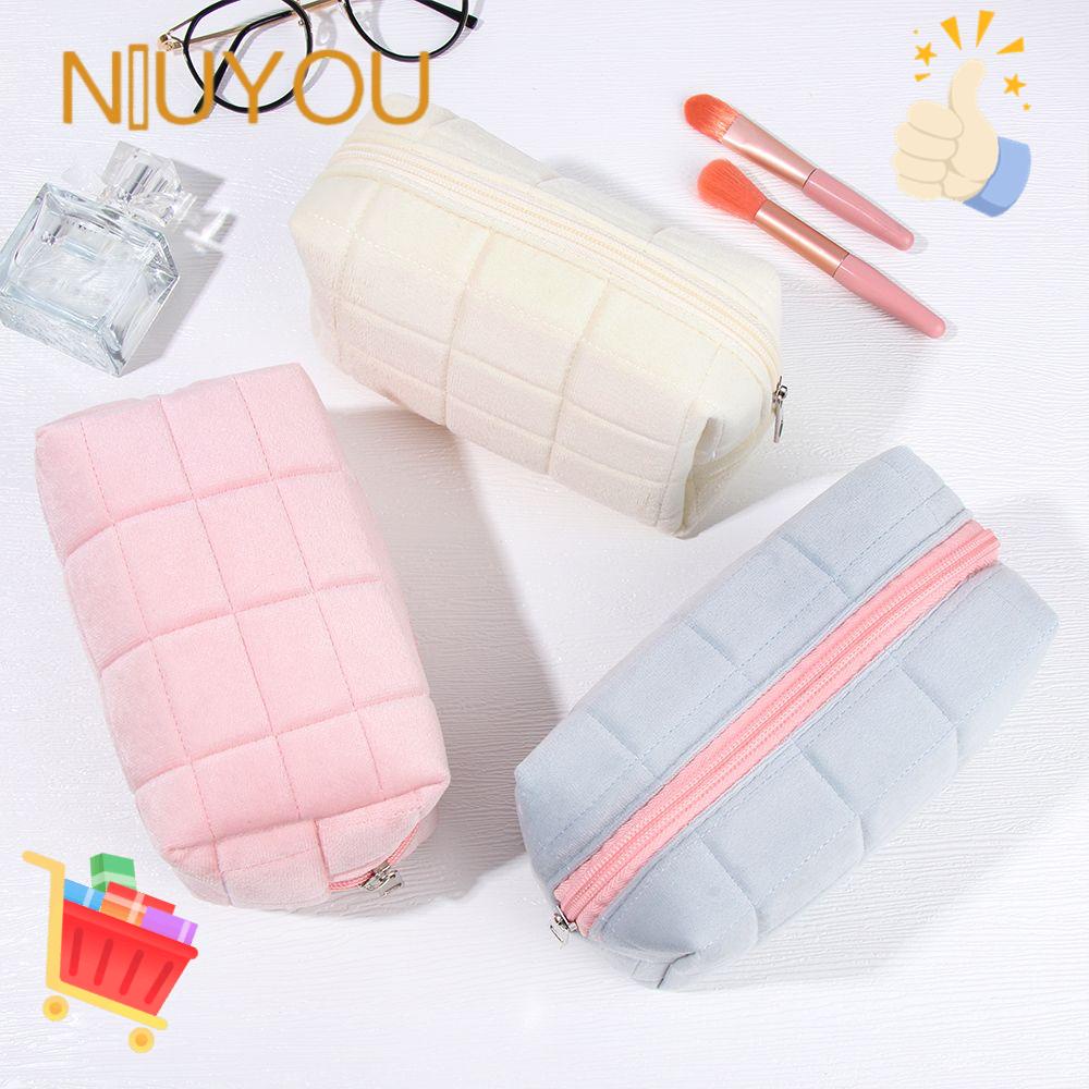 NIUYOU Fur Makeup Bag Cute Solid Color Zipper Storage Pouch Travel Washing Handbag