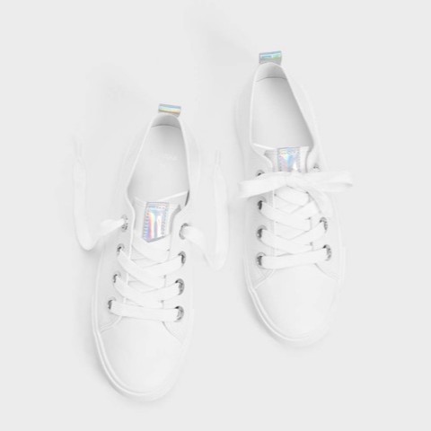 [SẴN] GIÀY THỂ THAO NỮ TRẮNG ĐIỂM NHẤN GALAXY BERSHKA TRAINERS WITH IRIDESCENT DETAIL