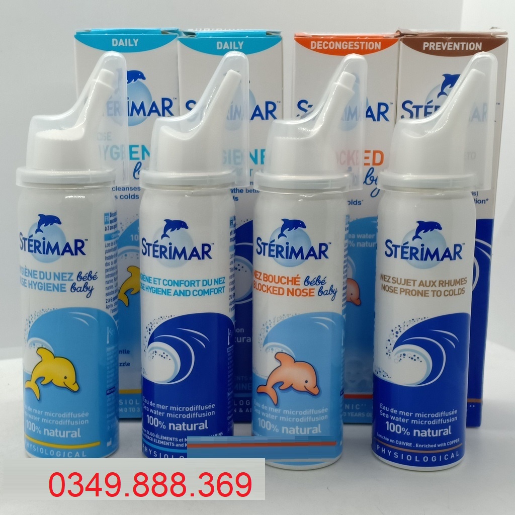 Xịt muối mũi Sterimar nước biển sâu - xịt mũi cá heo vàng, cam Sterimar pháp 50ml