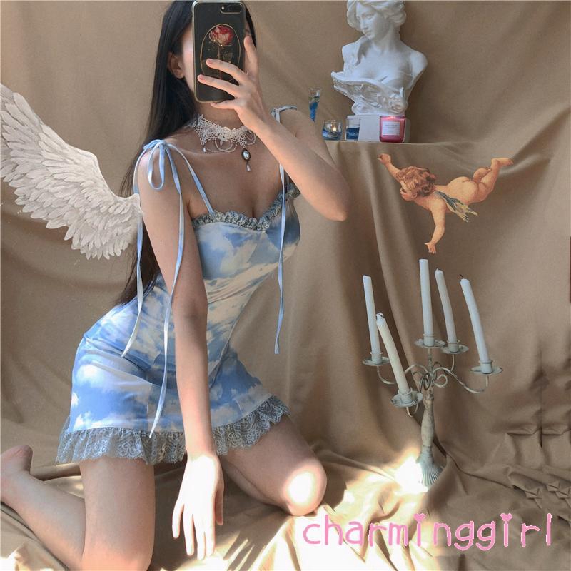 Đầm midi hai dây phối ren thời trang nữ quyến rũ