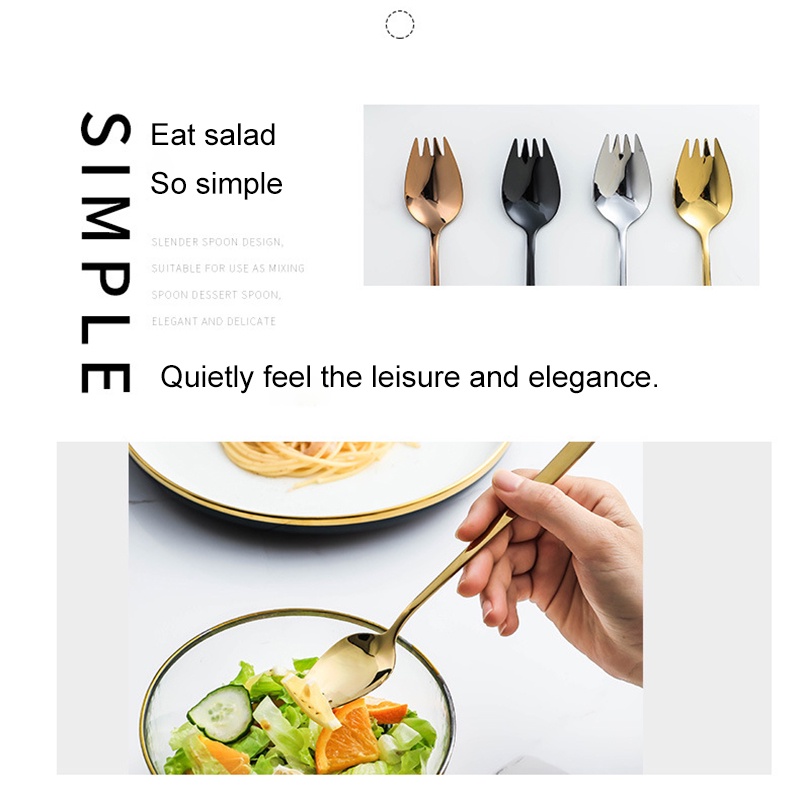 304 Salad Inox Giỏ Cắm Muỗng Nĩa Tích Hợp Trái Cây Thìa Ăn Liền Muỗng Nĩa Thìa Tráng Miệng Trái Cây Nĩa