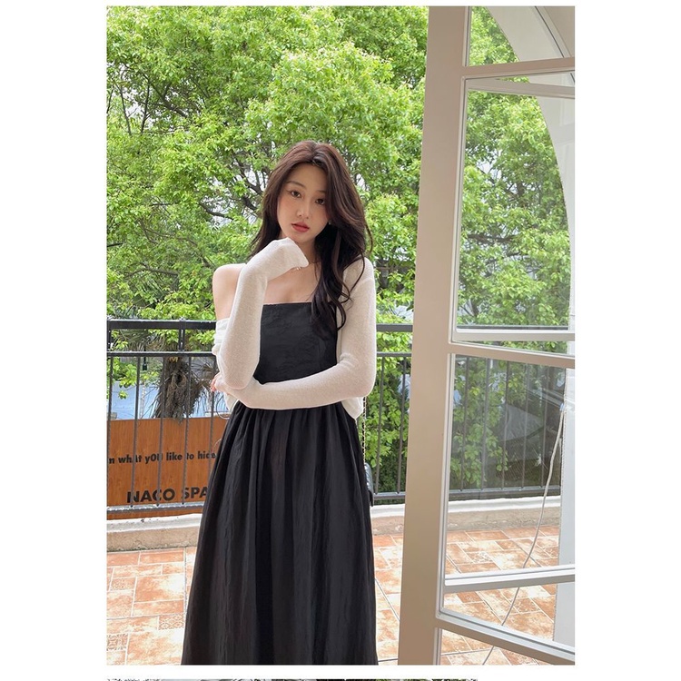 LOCO FISH Áo Khoác Cardigan Dệt Kim Mỏng Màu Đen Dáng Ngắn Tay Dài Chống Nắng Thời Trang Mùa Hè Cho Nữ
