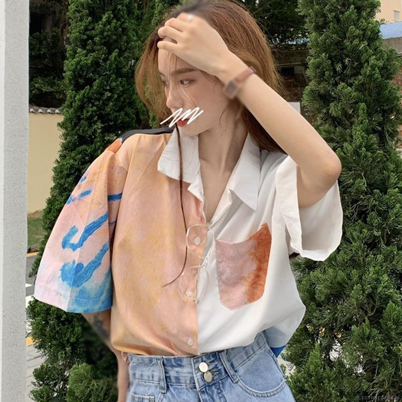 Áo Sơ Mi Nữ Oversize Tay Ngắn Phong Cách Thời Trang Ngọt Ngào