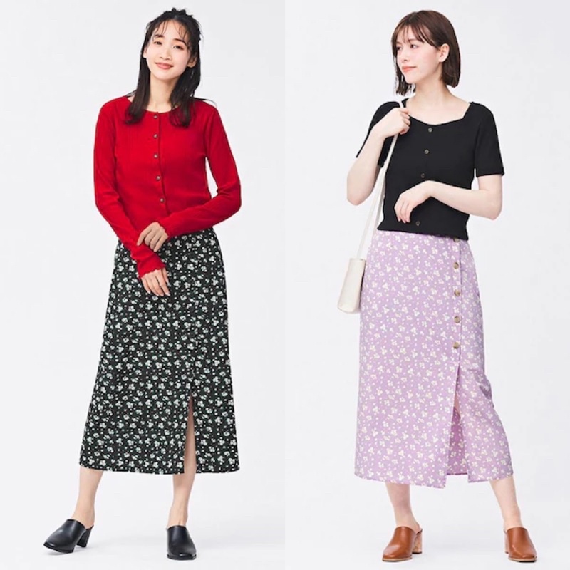 Chân váy chữ A midi hoa nhí xinh xắn của GU - Nhật Bản