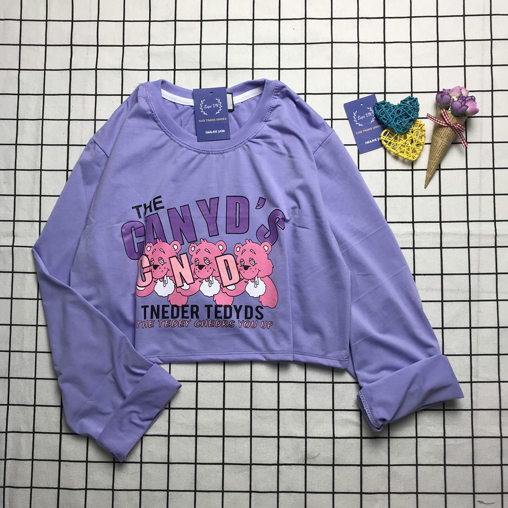Áo Croptop Nữ Tay Dài In Hình Gấu Teddy  Lapi VN Phong Cách Ulzzang  Freesize Phom Rộng, Áo Thun Unisex
