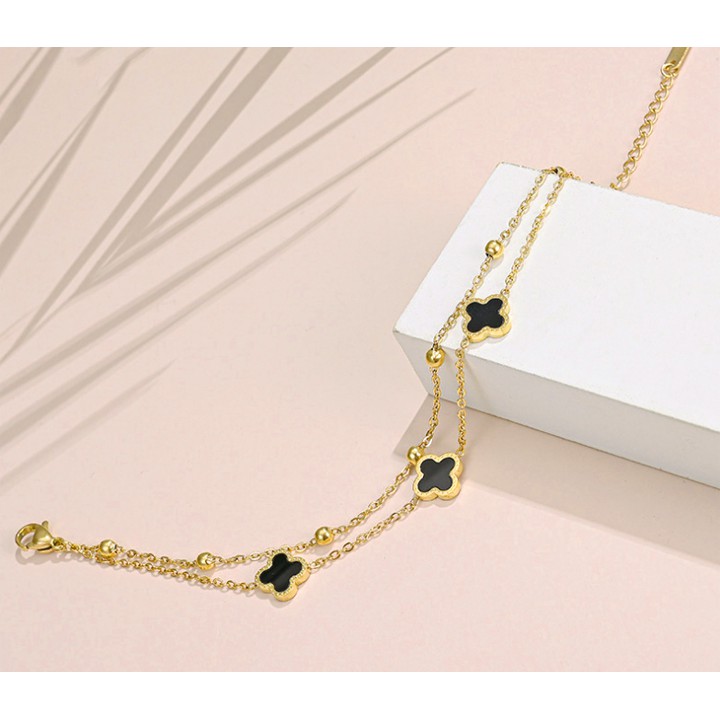 LẮC CHÂN TITAN 2 TẦNG HOA 4 CÁNH  MÀU VÀNG TA625 SIÊU ĐẸP BỀN MÀU